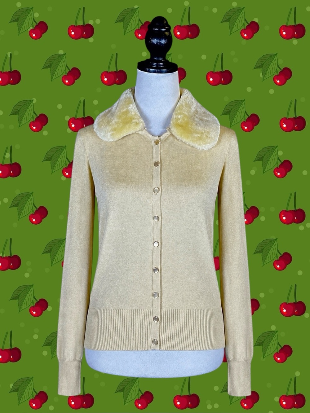 Voodoo Vixen Retro Glam Pin-Up Rockabilly Psychobilly Preppy Faux Fur Cardigan L
